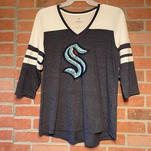 Seattle Kraken Women’s Distressed 3/4-Sleeve V-Neck T-Shirt - Navy